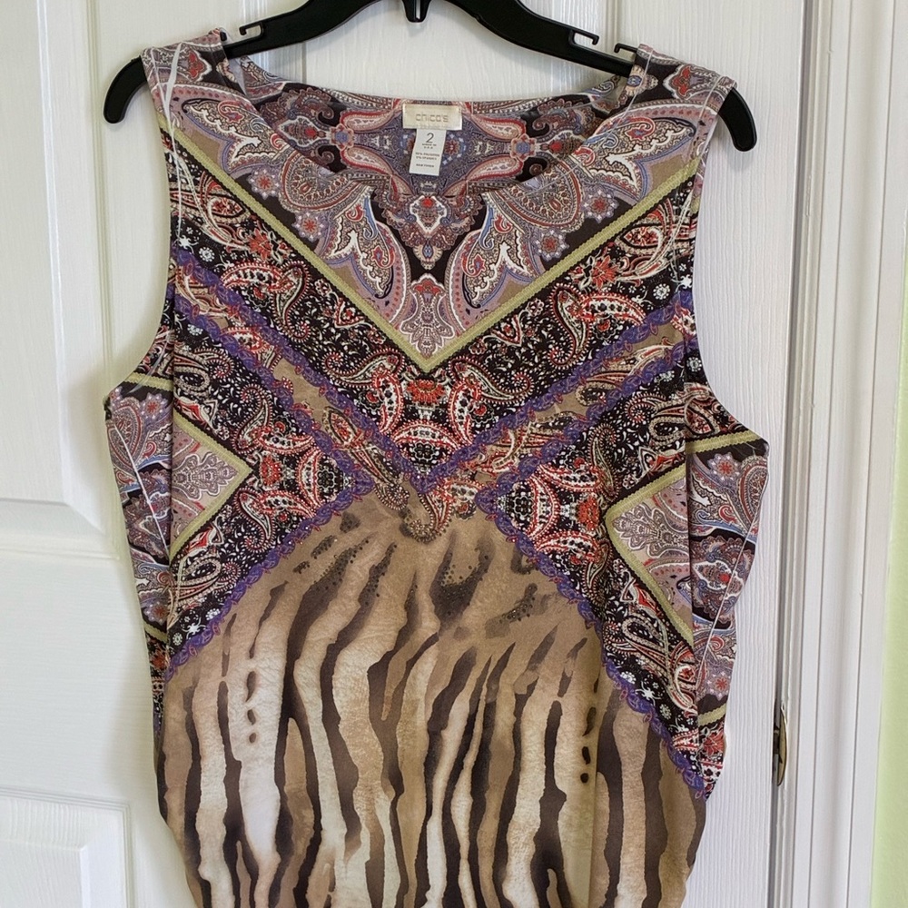 Chico's Vibrant Paisley and Zebra Print Tank Top